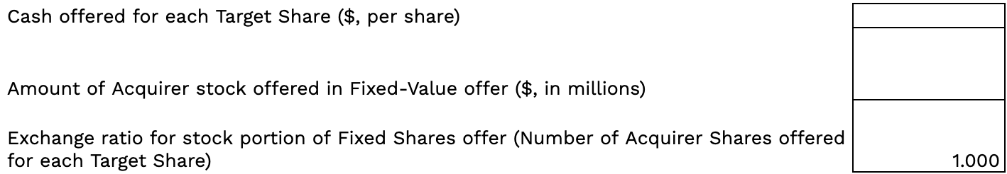 Spreadsheet inputs for an all fixed-shares stock deal